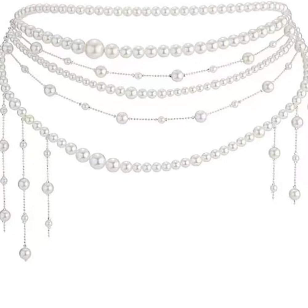 Pearl Waist Chain Copper Adjustable Long Tassel Wedding Belt Festival Accessory